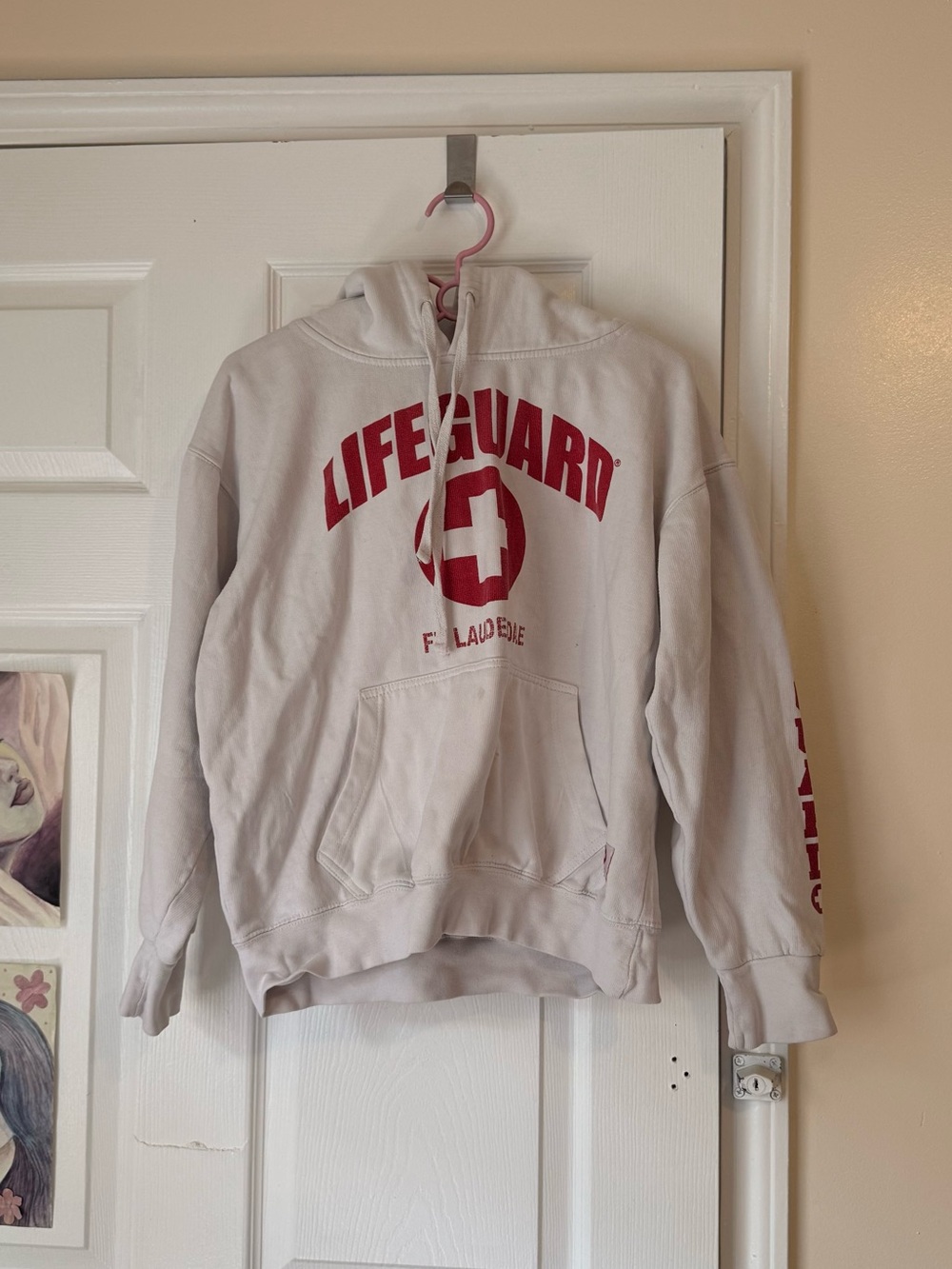 Lifeguard Graphic Hoodie Sweatshirt in White and Red